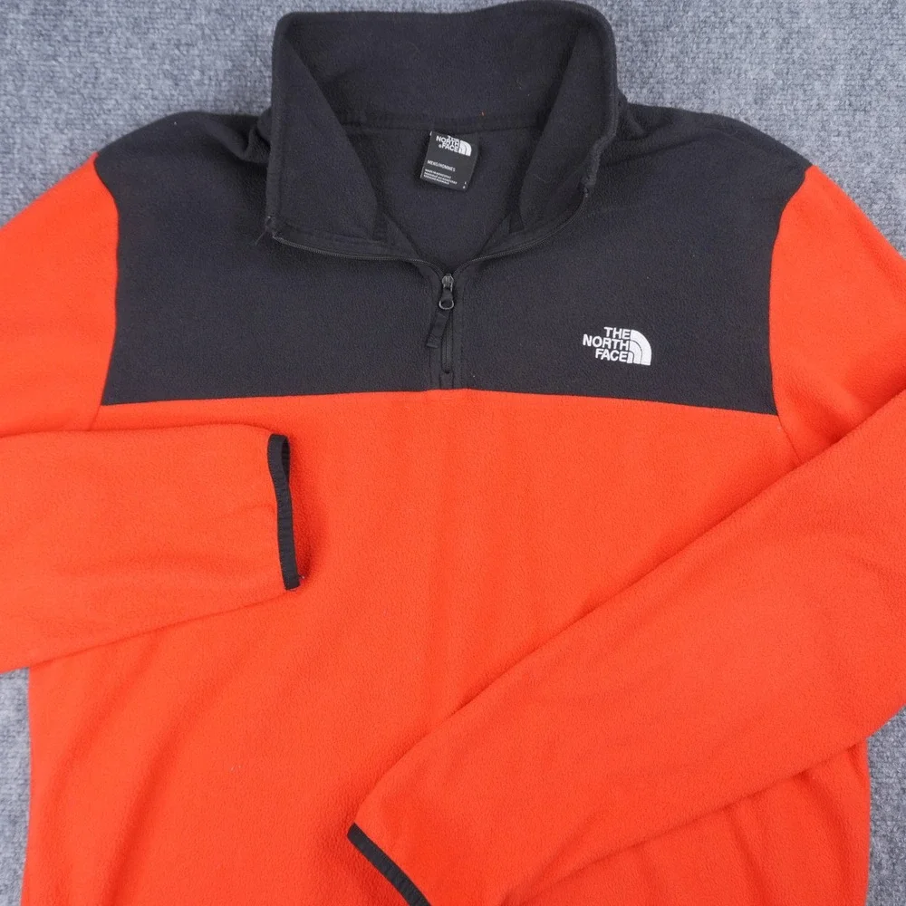 The North Face Fleece Pullover Mens Large Orange Black TKA 100 Glacier 1/4 Zip